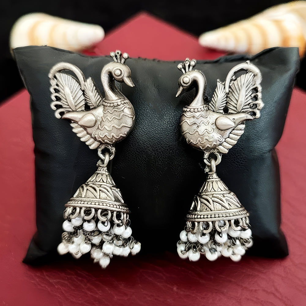 JS Fashion Peacock Design Oxidized Silver Jhumka Earrings for Women | Swadesiicart