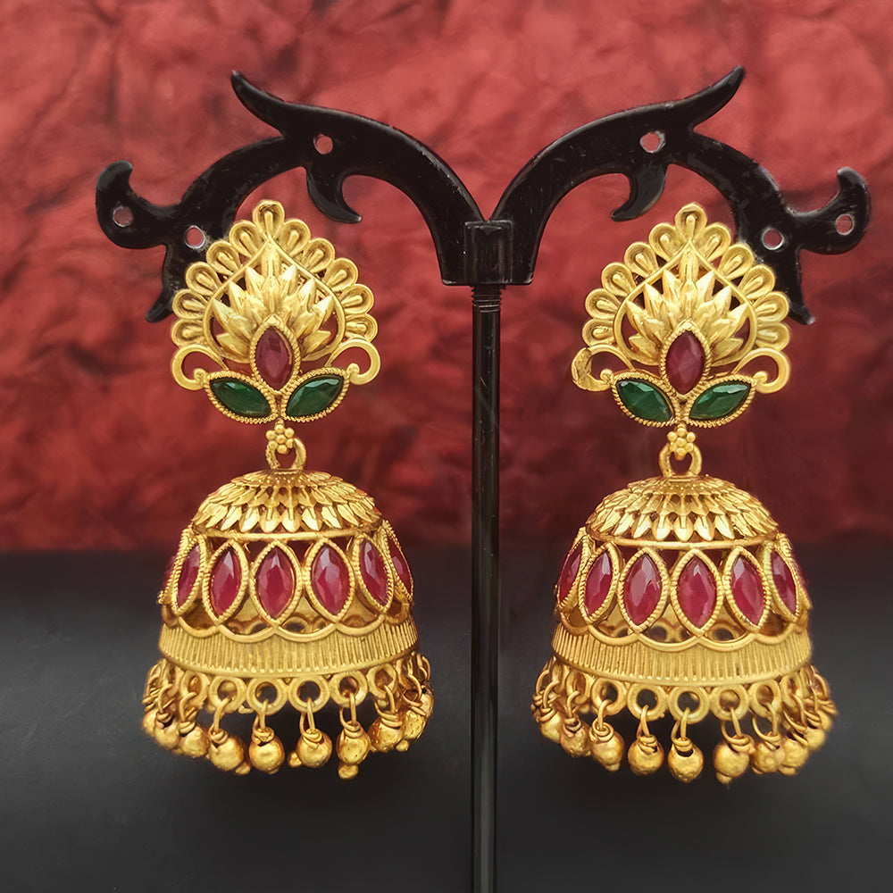 JS Fashion Matte Gold Designer Jhumka Earrings – Fancy Party Wear Traditional Jewelry for Women | Swadesiicart