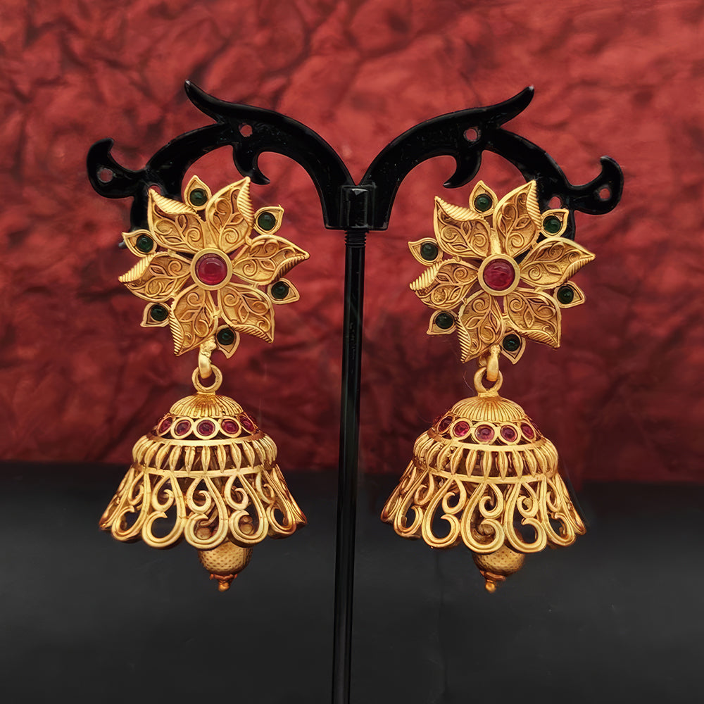 JS Fashion Matte Gold Polish Designer Jhumka Earrings for Women | Swadesiicart