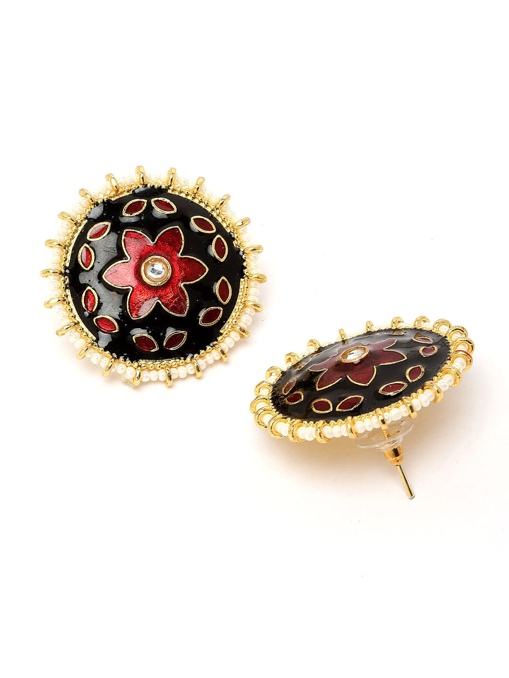 New Stylish Black and Maroon Meenakari Stud Earrings for Womens by House of Ree | Swadesiicart
