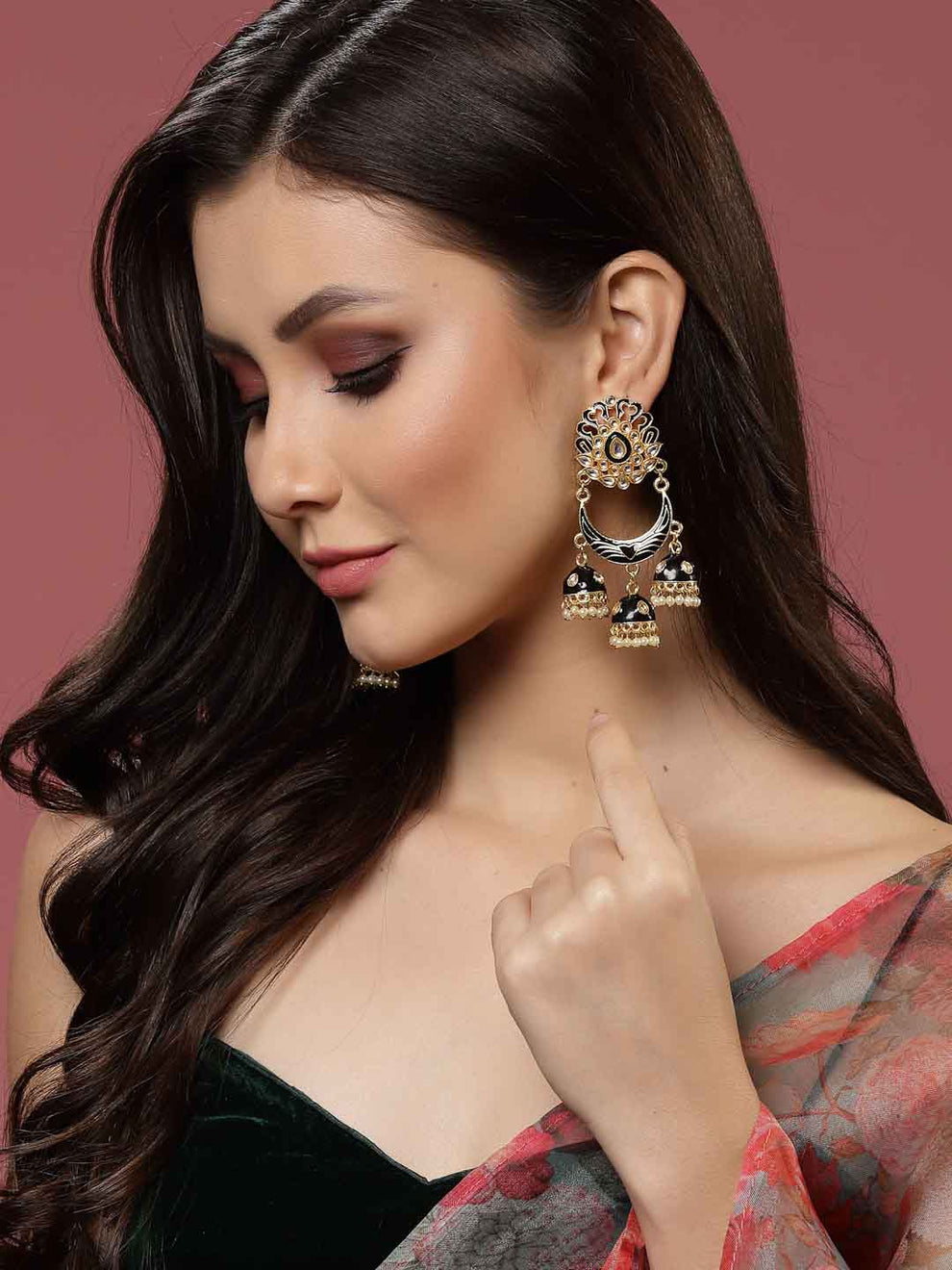 Black Meenakari Drop Earrings for Womens by House of Ree | Swadesiicart