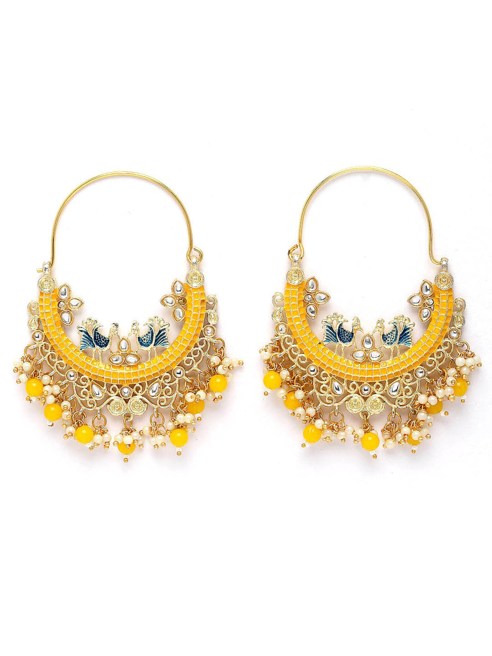 New Stylish Ethnic Partywear Yellow Hoops Earrings for Womens by House of Ree | Swadesiicart