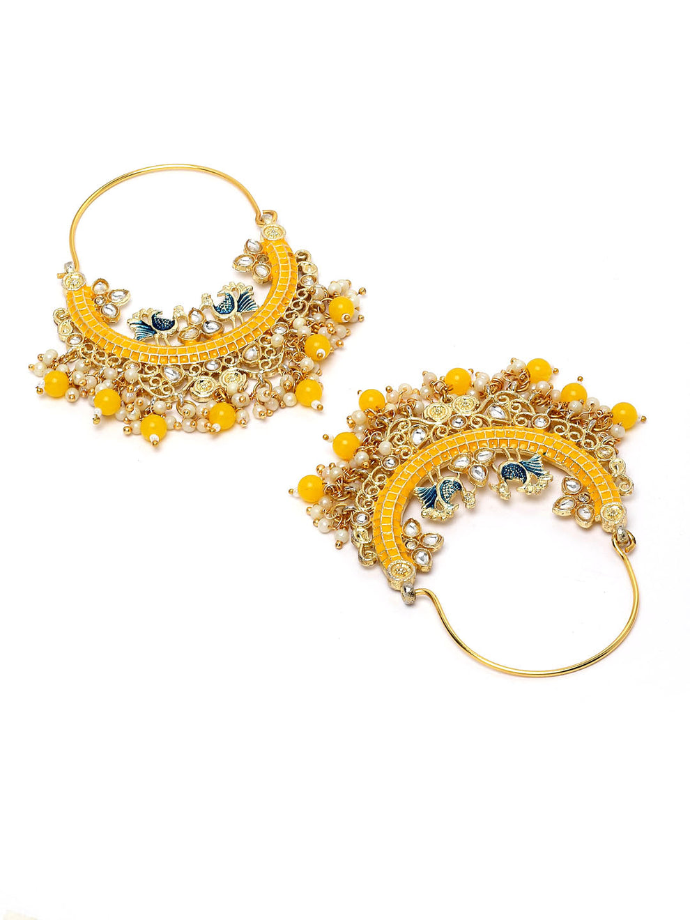 New Stylish Ethnic Partywear Yellow Hoops Earrings for Womens by House of Ree | Swadesiicart