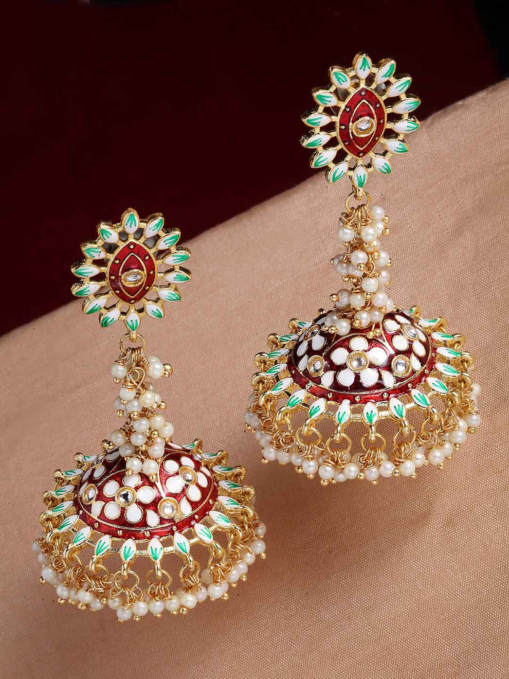 Stylish Partywear Maroon Meenakari Earrings for Womens by House of Ree | Swadesiicart