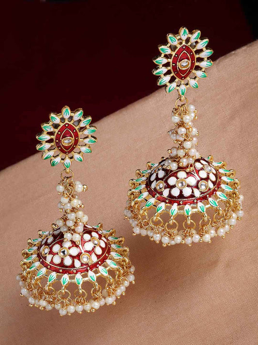 Stylish Partywear Maroon Meenakari Earrings for Womens by House of Ree | Swadesiicart
