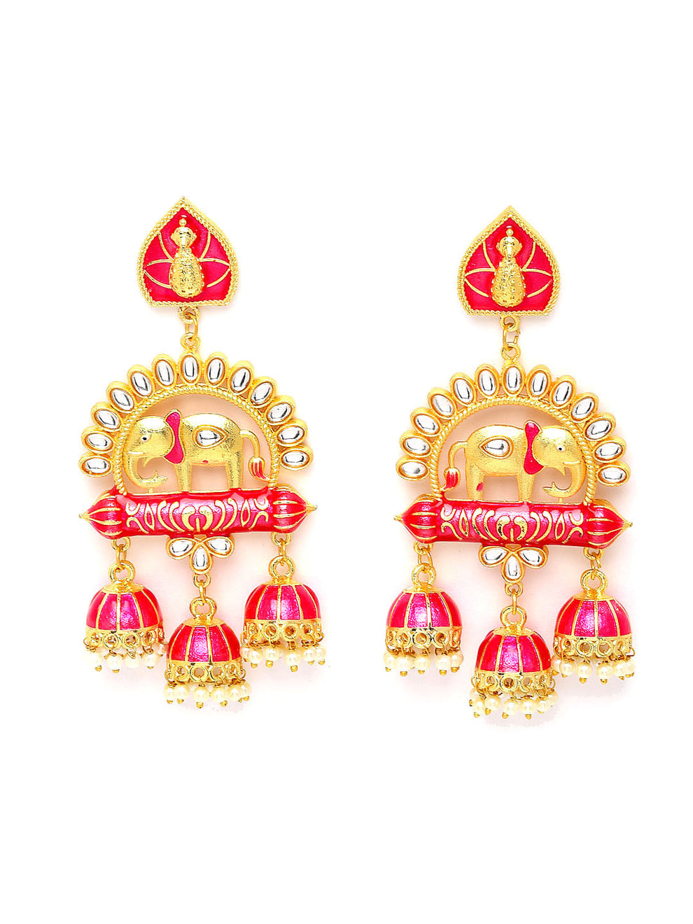 Elephant Shape Pink Jhumki Drop Earrings for Womens by House of Ree | Swadesiicart