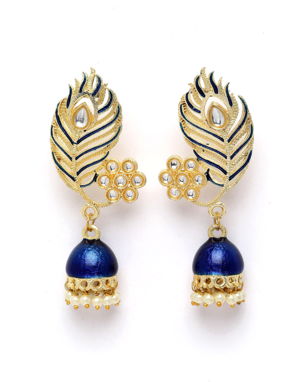 Peacock Feather Pattern Blue Jhumki Drop Earrings for Womens by House of Ree | Swadesiicart