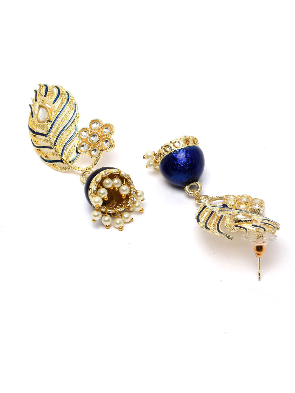 Peacock Feather Pattern Blue Jhumki Drop Earrings for Womens by House of Ree | Swadesiicart
