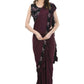 Mominos Fashion All Season Wear Wine And Black Colour Ruffled Ready To Wear Saree