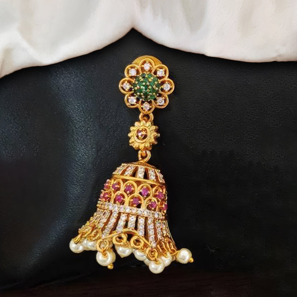JS Fashion Clustered Pearl Designer Fancy Design Kemp Matte Gold Polish Jhumka Earring | Swadesiicart