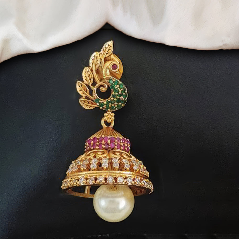 JS Fashion Kemp Jewellery Matte Gold Polish Peacock Design Kemp Jhumka Earrings | Swadesiicart