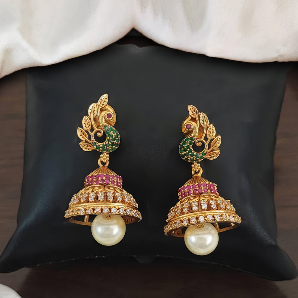 JS Fashion Kemp Jewellery Matte Gold Polish Peacock Design Kemp Jhumka Earrings | Swadesiicart