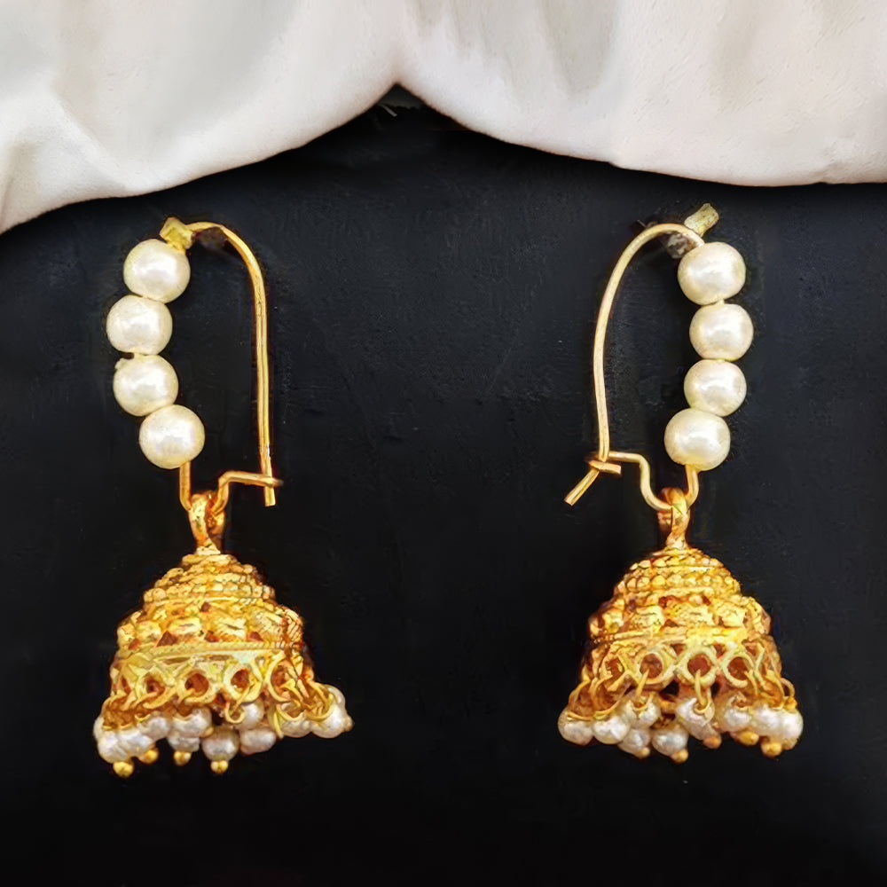 JS Fashion Antique Jhumka Earrings with Clustered Pearls – High Gold Polish Designer Party Wear Jewelry | Swadesiicart