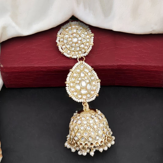 JS Fashion Antique High Gold Earrings with Clustered Pearls & Full Stones – Elegant Party Wear Jewelry for Women | Swadesiicart
