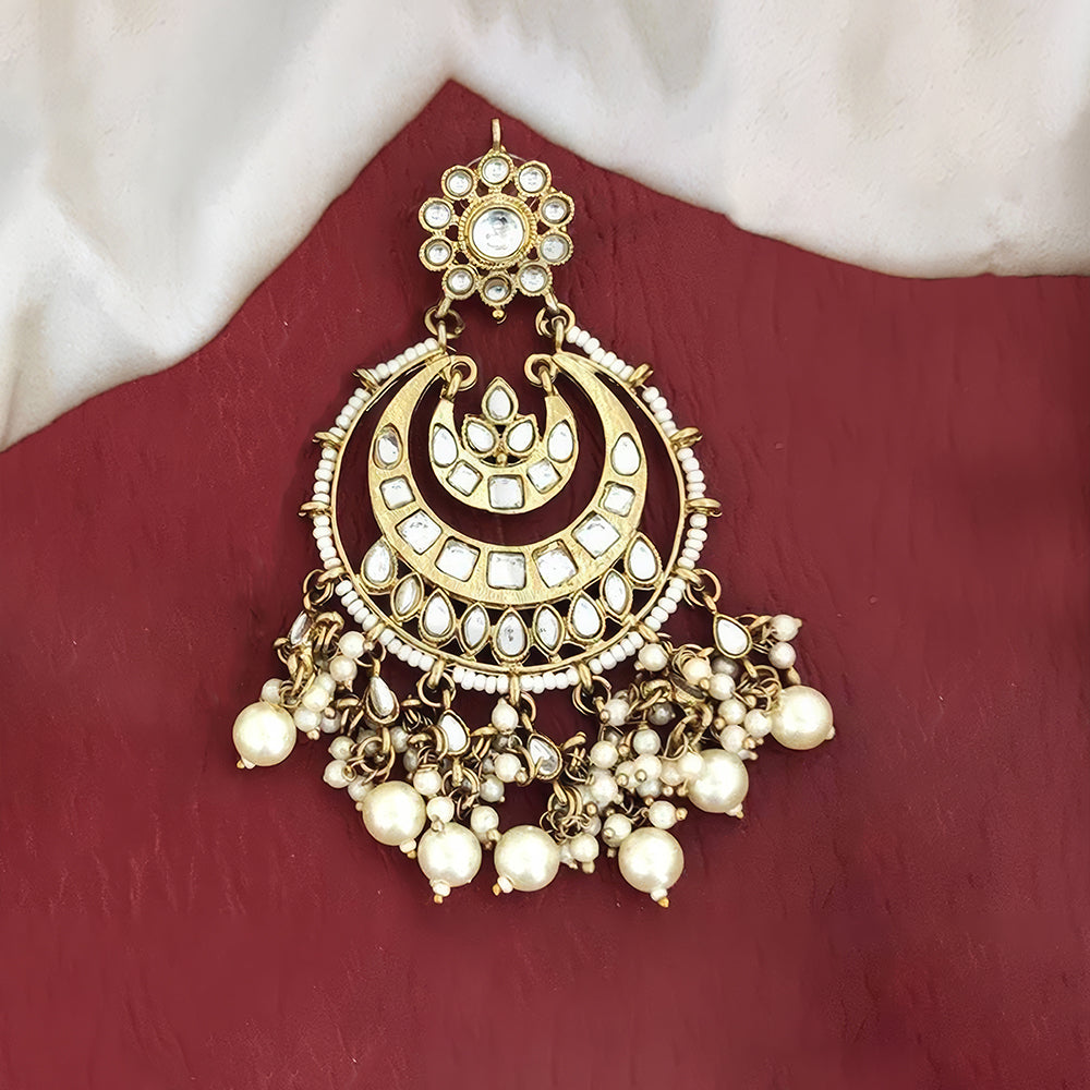 JS Fashion Elegant Long Polki Earrings with Clustered Pearls & Full Stones – Beautiful Fancy Party Wear Jewelry for Women | Swadesiicart