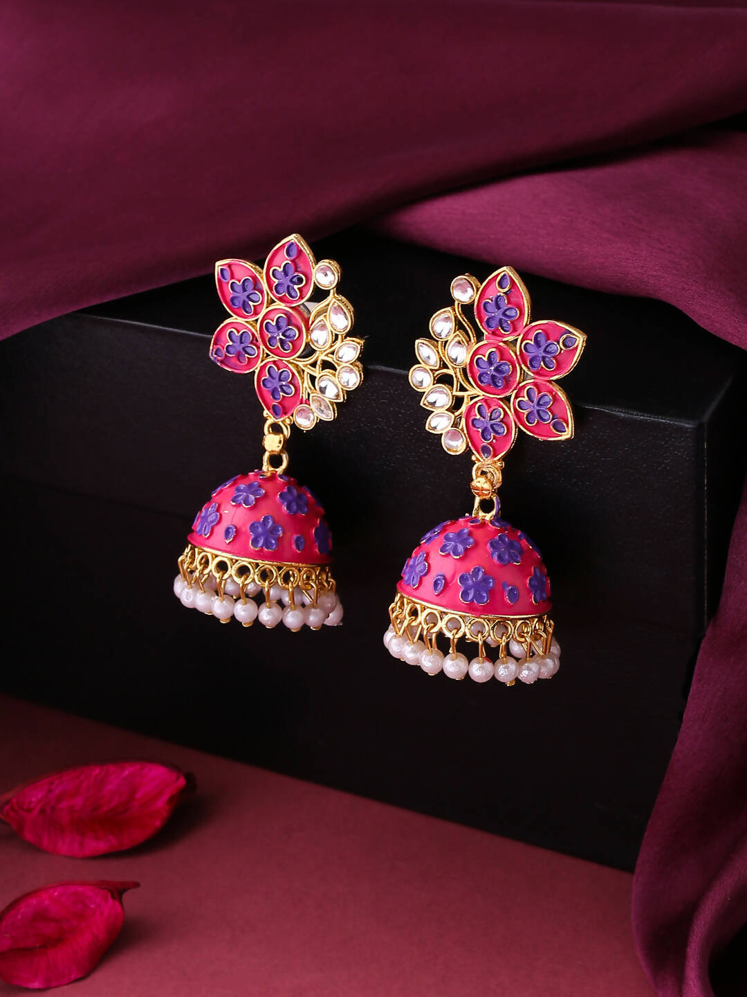 NVR Women Pink Dome Shaped Jhumka Earrings | Swadesiicart