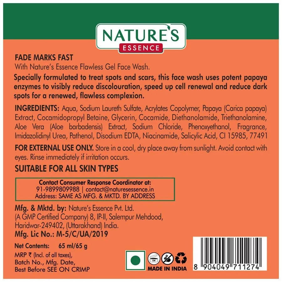 Nature's Essence Flawless Gel Face Wash (Papaya) - Swadesiicart