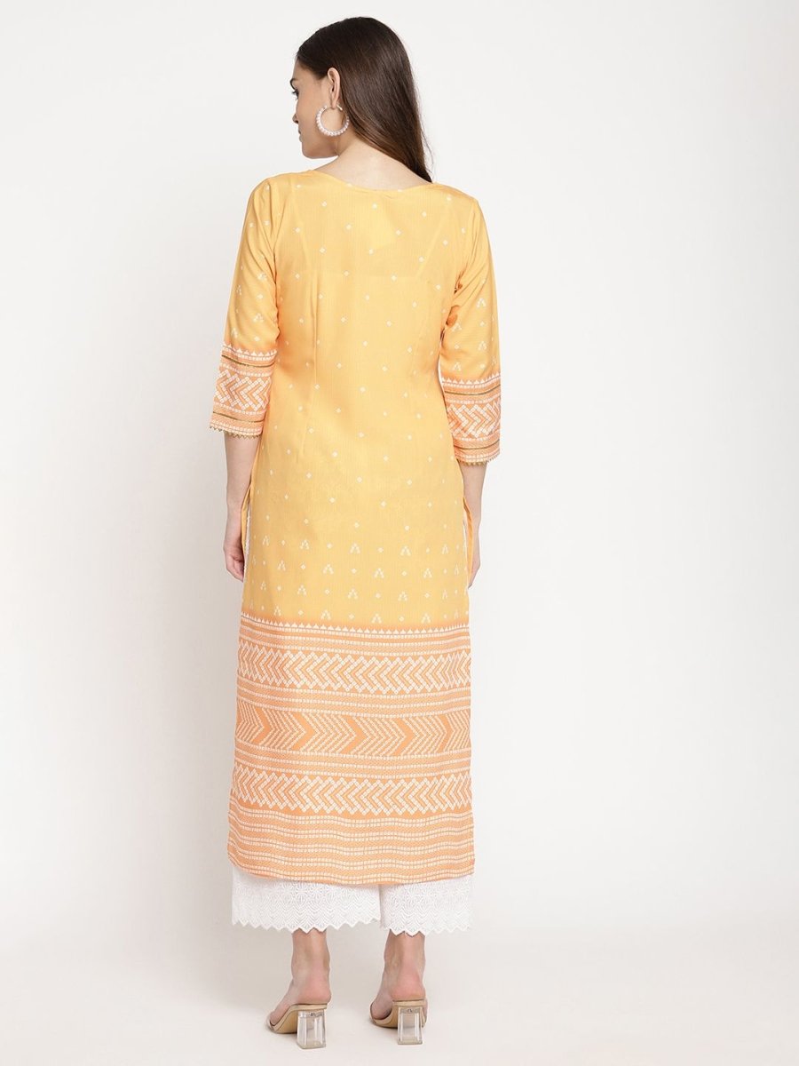 Ahalyaa Women Yellow Crepe Digital Print Kurti | Swadesiicart