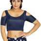Aastha Fashion Women's Navy Blue Art Silk Cold Shoulder Sleeve Readymade Blouse