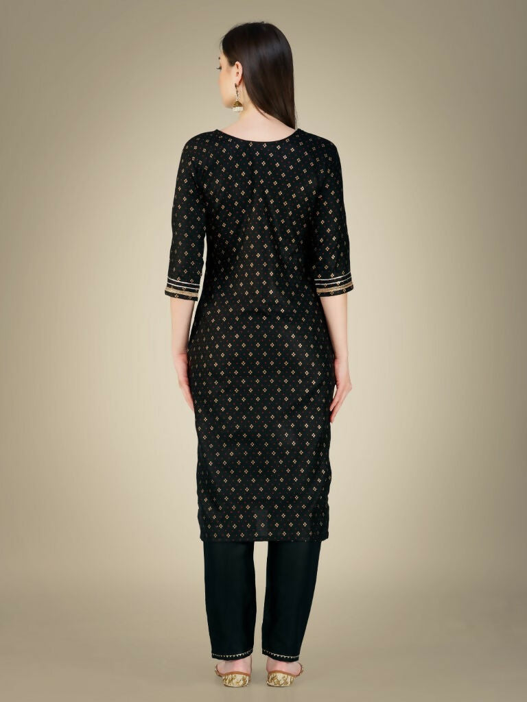 Jyoti Fashion Women's Black Cotton Magic Slub Embroidery & Sequence work Kurta with Trouser & Dupatta | Swadesiicart