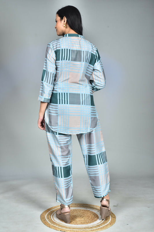 Morchari Digital Print Semi Muslin Co-Ord Set Top & Trouser-Multicolor - Swadesiicart