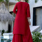 The52 Red Women's Gorgeous Embroidered Vichitra Silk Fabric Straight Kurta, Sharara and Dupatta Set - Swadesiicart