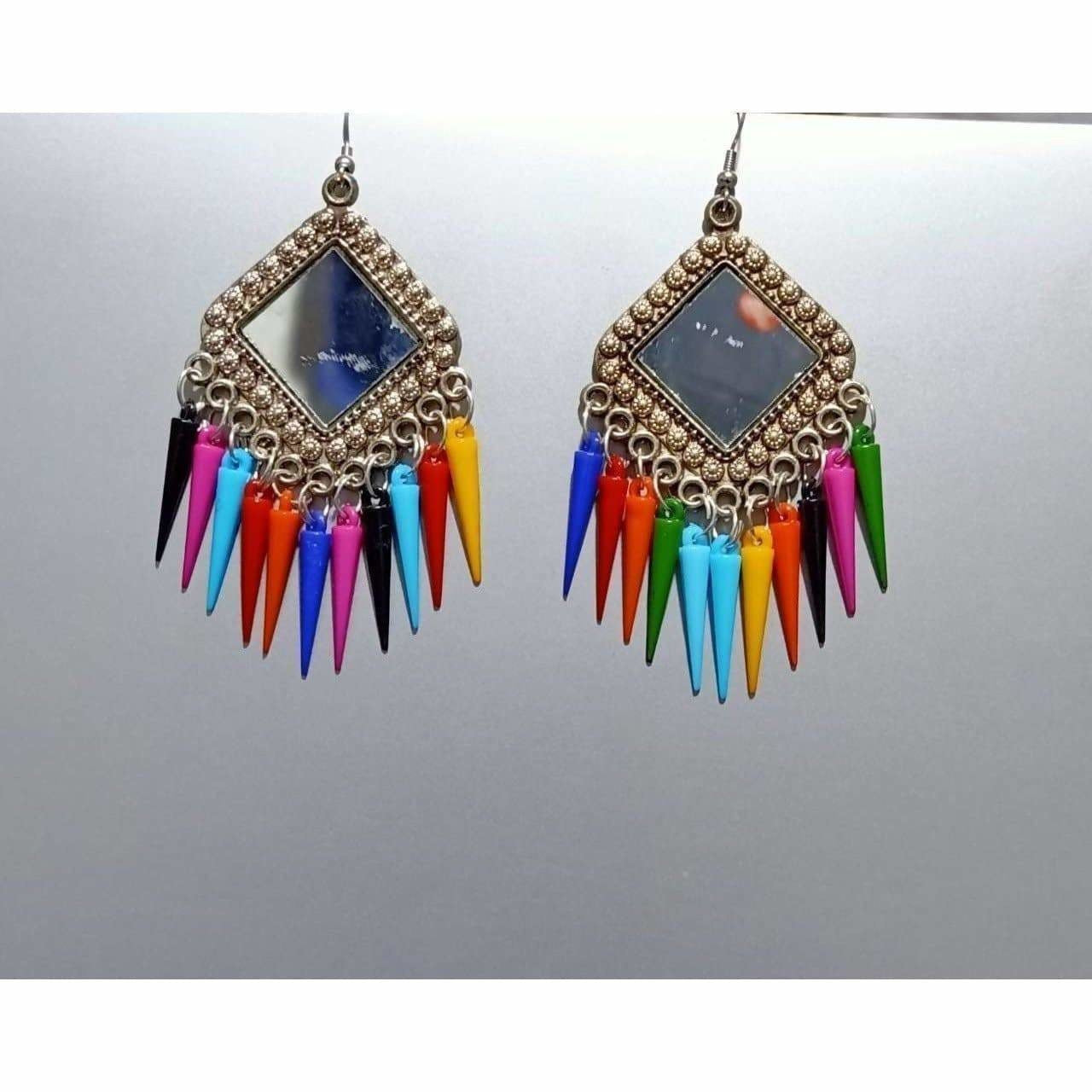 MS Fashion India Brass Multi Color Drops Silver Oxidized Earrings | Swadesiicart