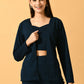 Myshka Women's Navy Blue Solid Coat With Trousers - Swadesiicart