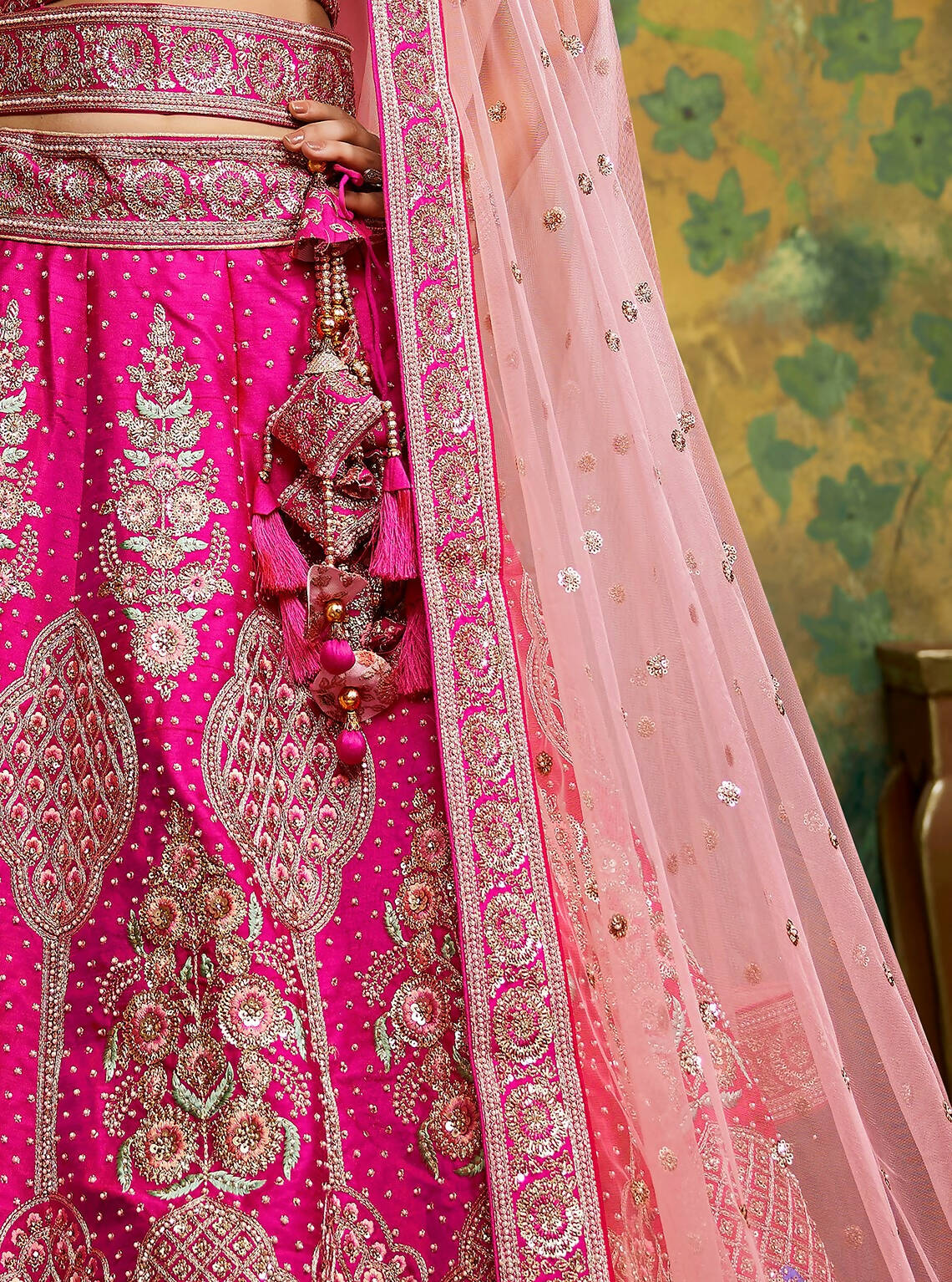 House of Panchhi Pink Pure Silk Moti & Zarkan heavy embroidery Lehenga choli & Dupatta | Swadesiicart
