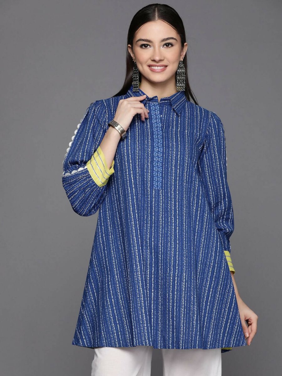 Ahalyaa Women Blue Cotton Printed Tunic | Swadesiicart