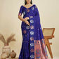 Vishnu Weaves Women's Royal-blue Banarasi Silk Zari Woven Saree with Blouse - Swadesiicart