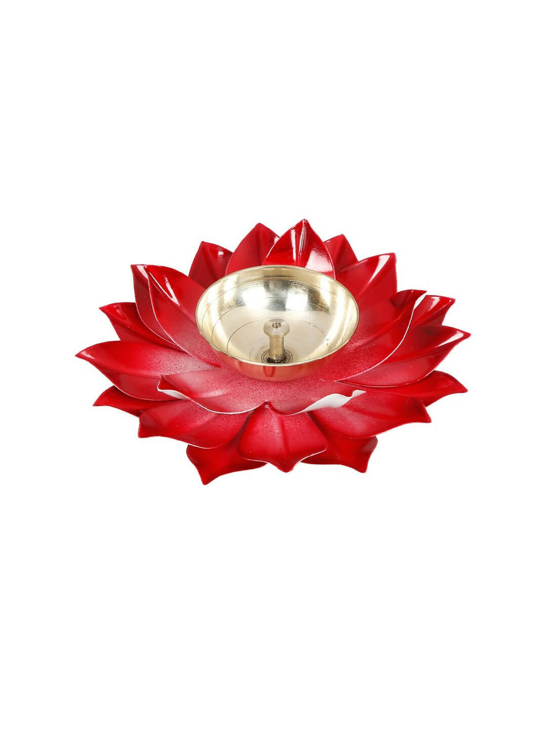 CraftVatika Red Lotus-Shaped Pooja Diya Oil Lamp | Swadesiicart