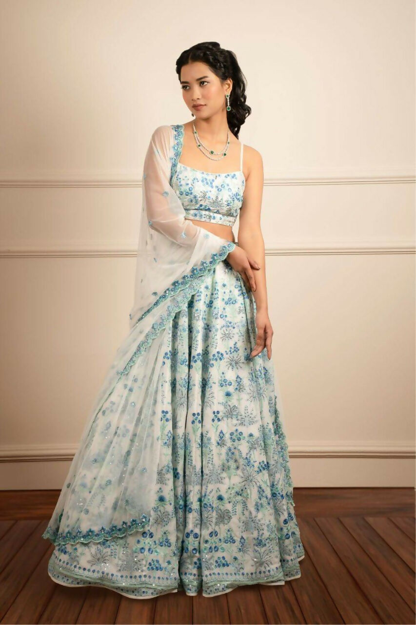 Jyoti Fashion Premium Sky Blue Faux Georgette 3MM Sequins with Thread & Jari Embroidery Lehenga Choli with Dupatta | Swadesiicart