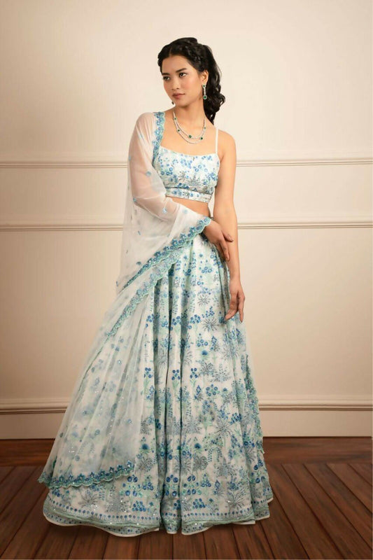Jyoti Fashion Premium Sky Blue Faux Georgette 3MM Sequins with Thread & Jari Embroidery Lehenga Choli with Dupatta | Swadesiicart