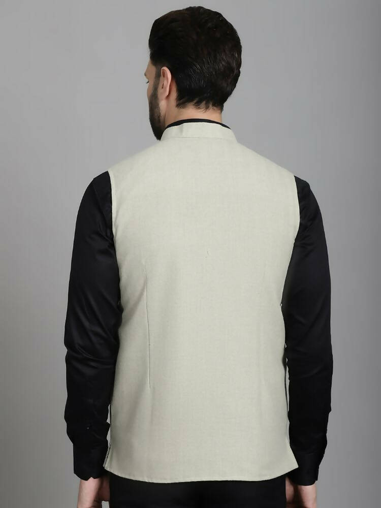 Even Apparels Self-Design Waistcoat With Welt Pockets - Beige | Swadesiicart