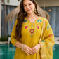 The52 Yellow Women's Gorgeous Embroidered work Viscose Gadhwal Fabric Straight Kurta, Pant and Dupatta Set - Swadesiicart