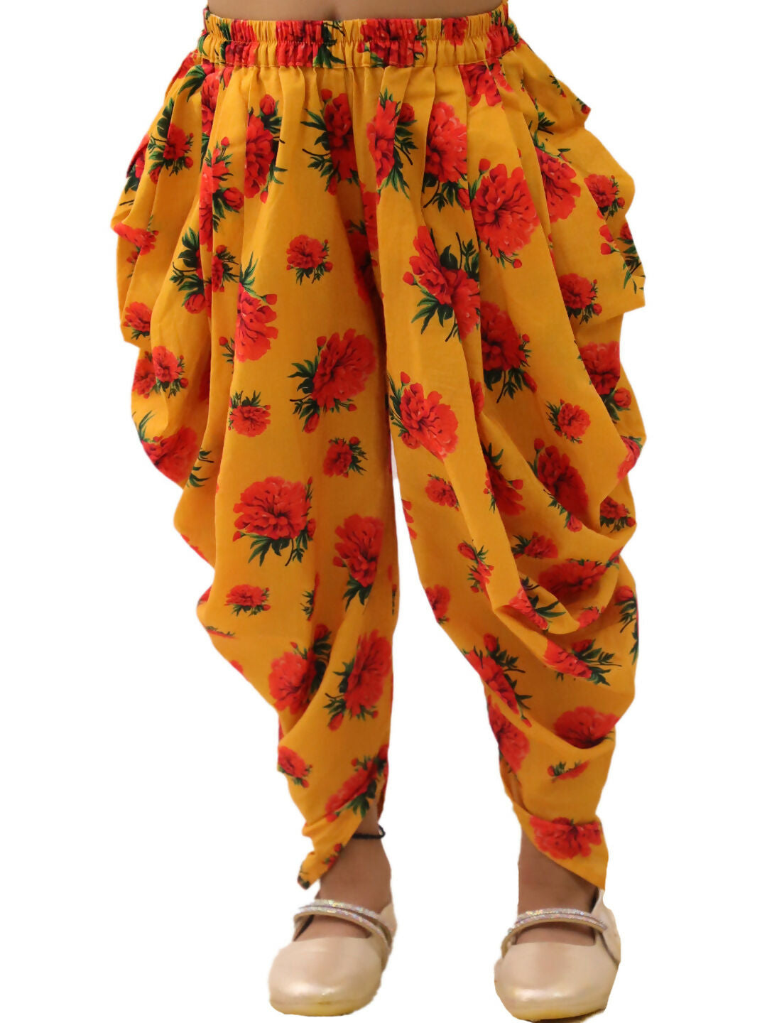 Lil Drama Genda Phool Mustard Crop Top and Dhoti Set For Girls | Swadesiicart