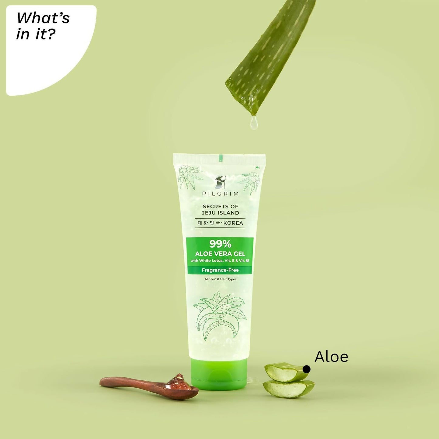 Pilgrim Korean 99% Pure Aloe Vera Gel with Vitamin E & Vitamin B5, Hydrates & Soothes Skin - Korean Skin Care - Swadesiicart