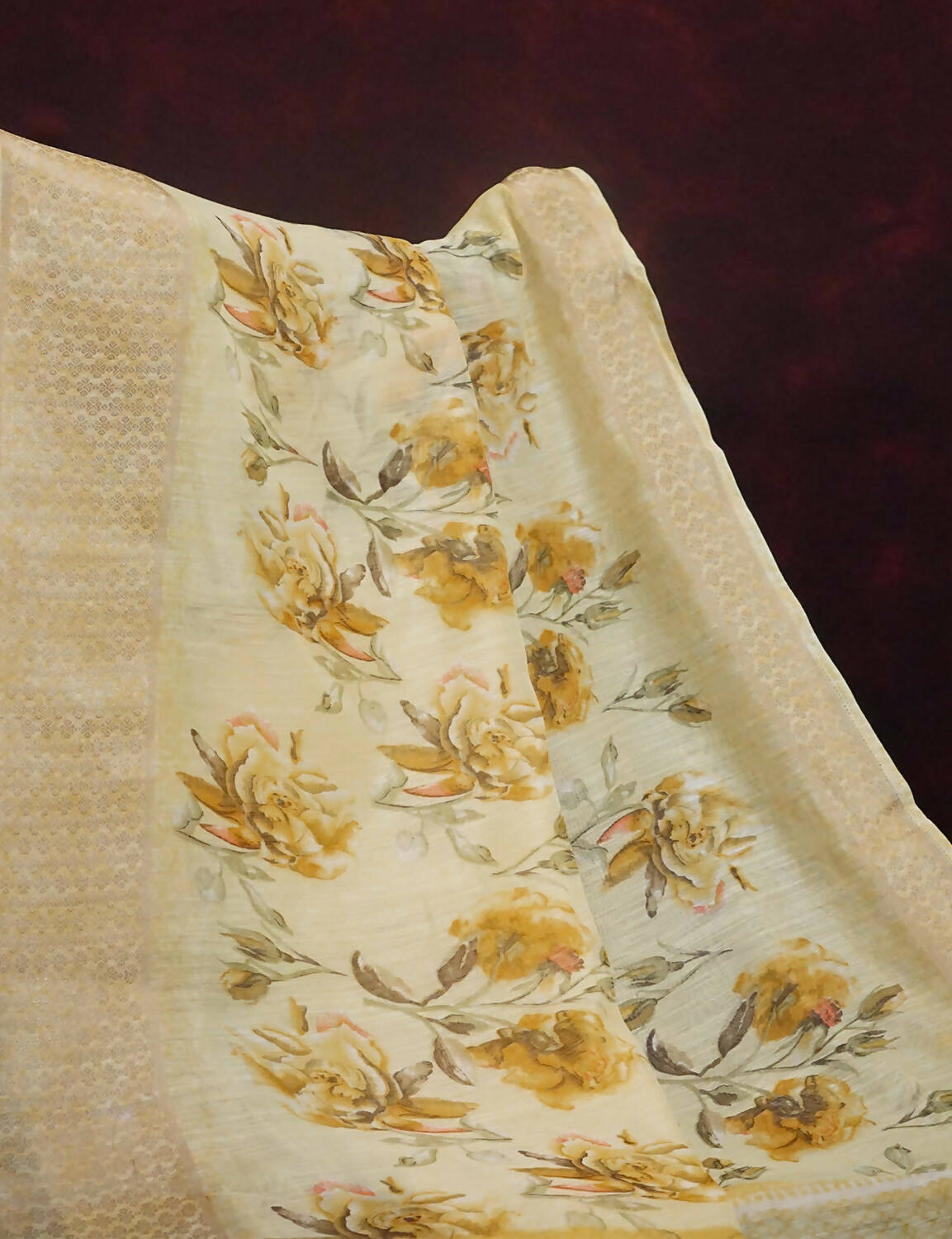 Shades Of Lemon Yellow With Floral Design Semi Chanderi Saree By Gayathri Reddy Designer Studio | Swadesiicart