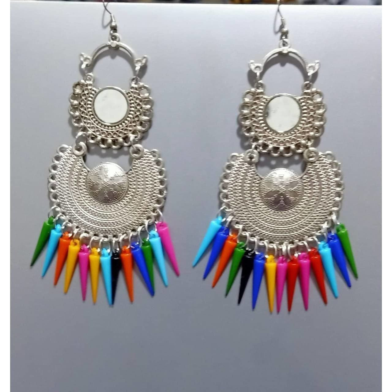 MS Fashion India Tassel Hook Chandbali Mirror Design Multicolor Cone Pearls Earrings | Swadesiicart