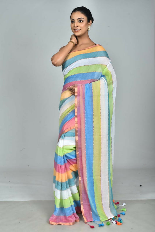 Exclusive Collection Beautiful Multi4 Pure Cotton Woven Handloom Saree With Running Blouse Piece - Swadesiicart