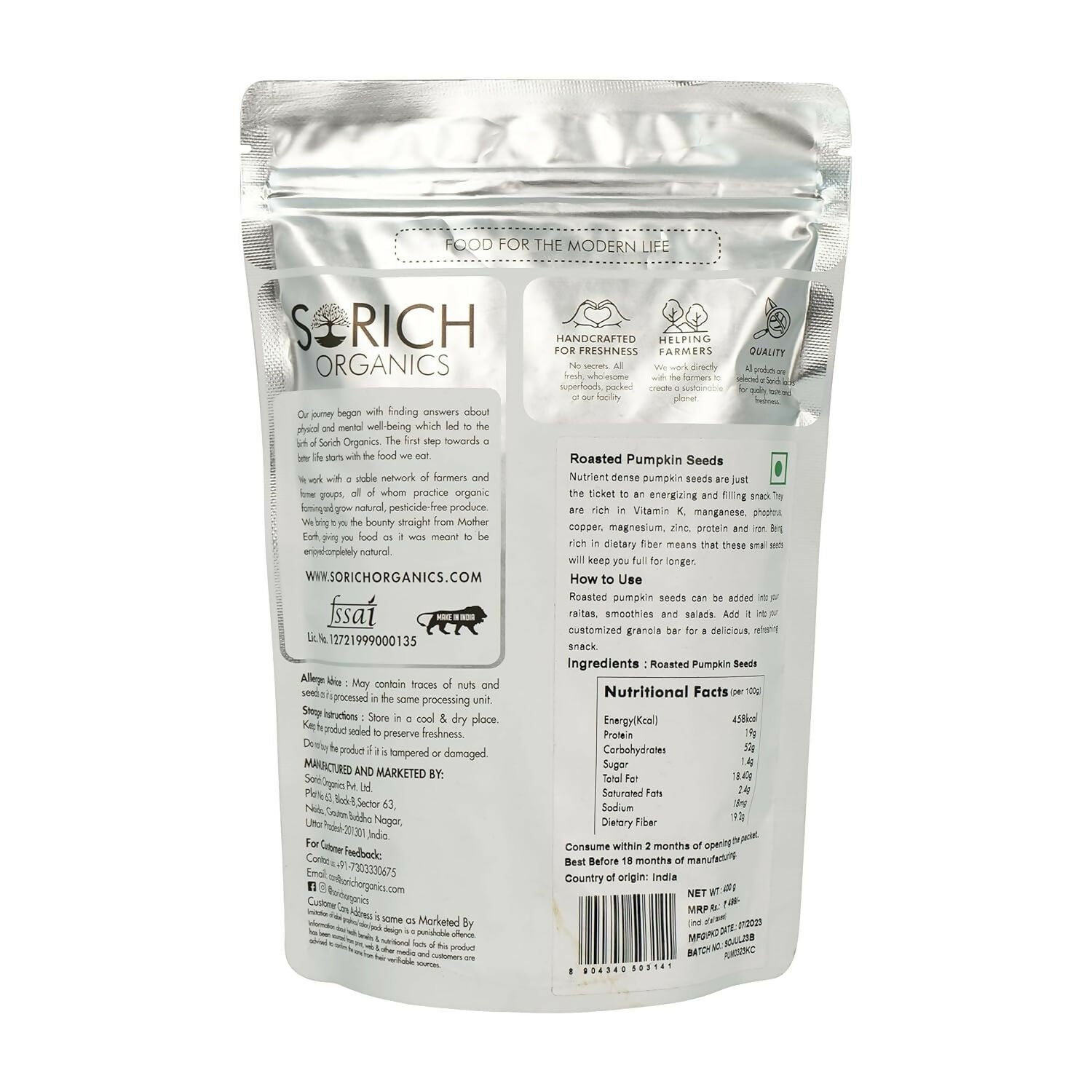 Sorich Organics Roasted Pumpkin Seeds | Swadesiicart