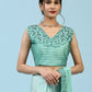 Sea Green Ombre Satin Georgette Plain Ready to wear Saree with stitched Blouse - Vrinda | Swadesiicart