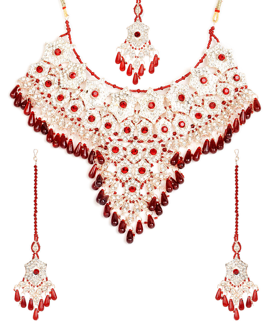 Gold-Polished Alloy Handcrafted Semi Bridal Grand Look Necklace Set - The Pari - The Pari - Dinesh Associates