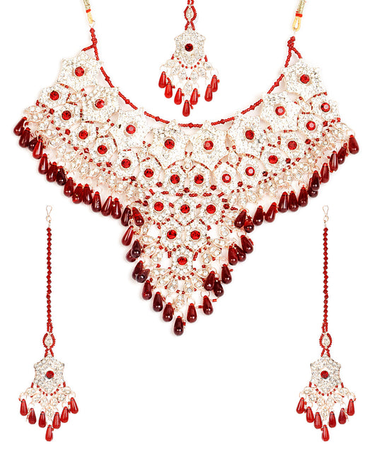 Gold-Polished Alloy Handcrafted Semi Bridal Grand Look Necklace Set - The Pari - The Pari - Dinesh Associates
