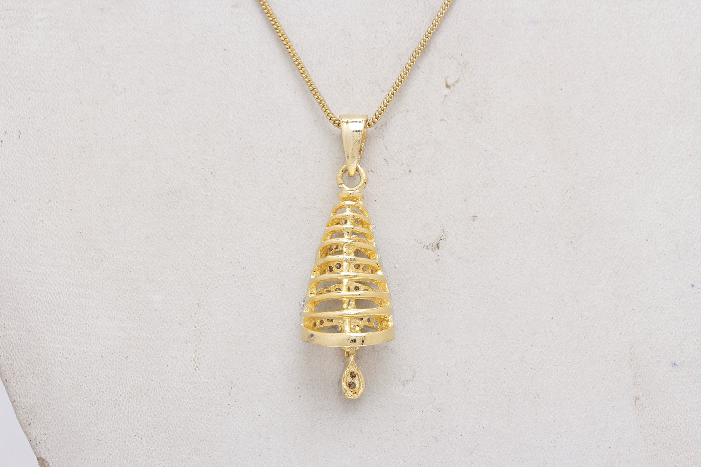 Gold-Polished Alloy Bell Shaped American Diamond Necklace Set - The Pari - Swadesiicart