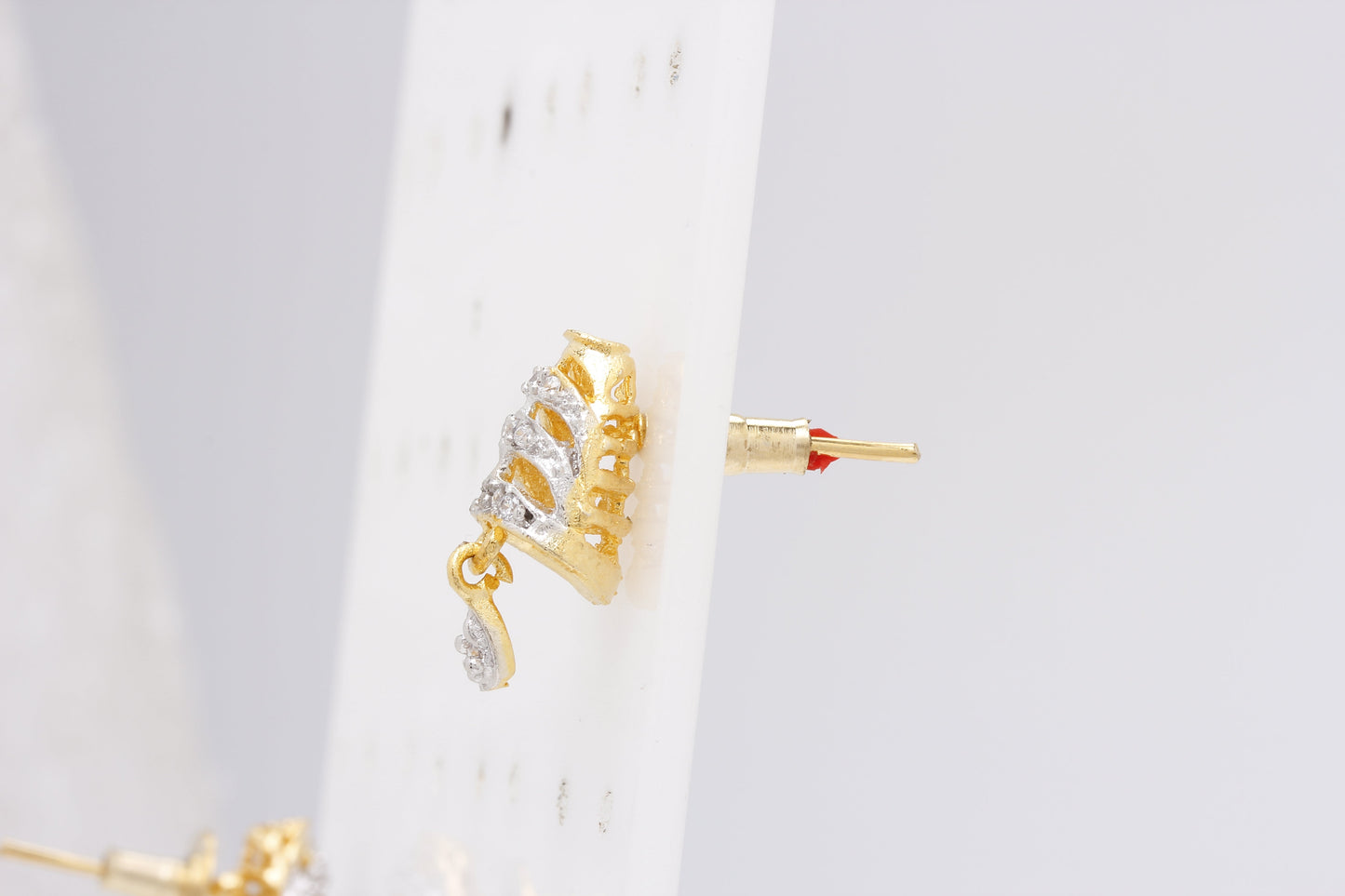 Gold-Polished Alloy Bell Shaped American Diamond Necklace Set - The Pari - Swadesiicart
