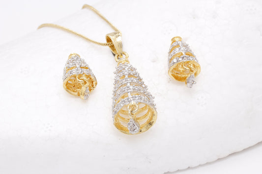 Gold-Polished Alloy Bell Shaped American Diamond Necklace Set - The Pari - The Pari - Dinesh Associates