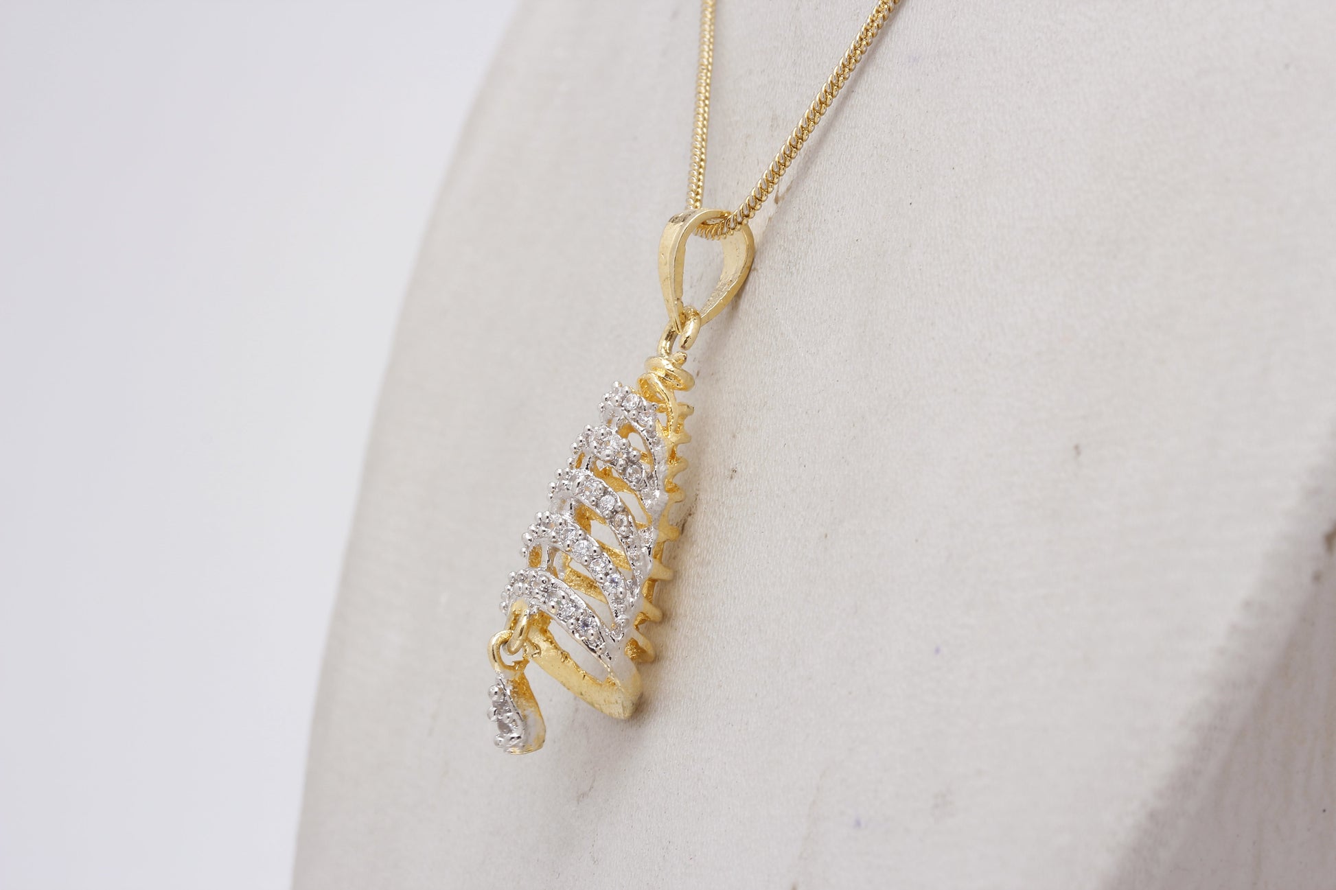 Gold-Polished Alloy Bell Shaped American Diamond Necklace Set - The Pari - Swadesiicart