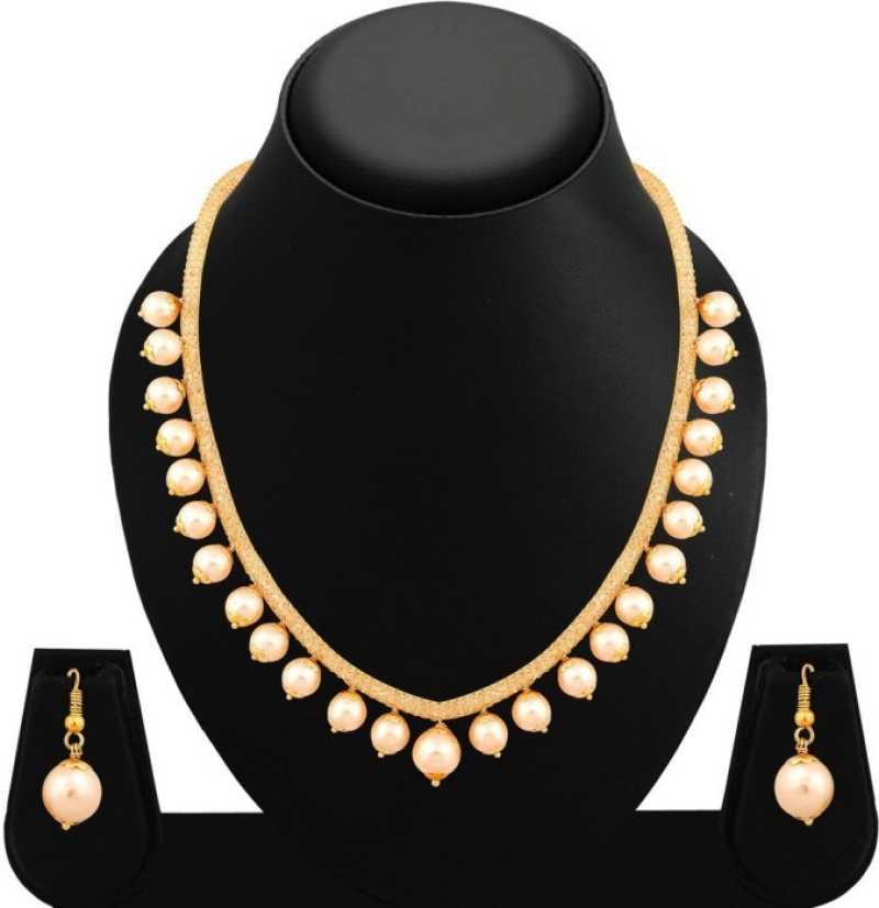 Gold-Polished Alloy Crystal Chain Necklace Set - The Pari - Swadesiicart